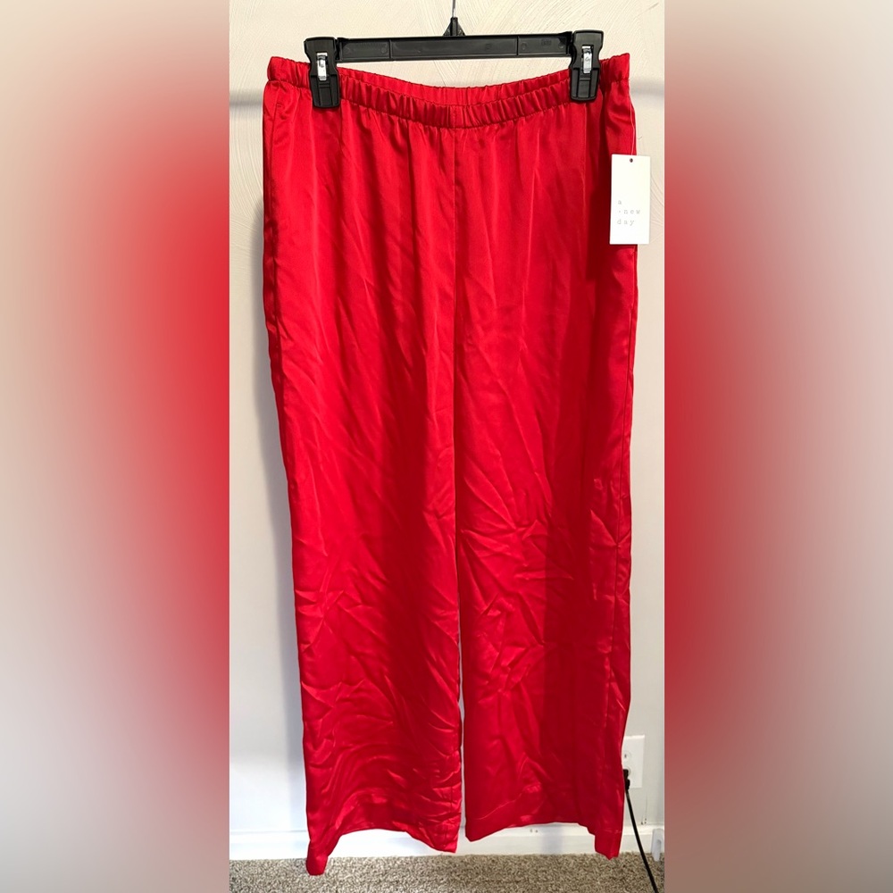 NWT Red Satin Wide-Leg Pants